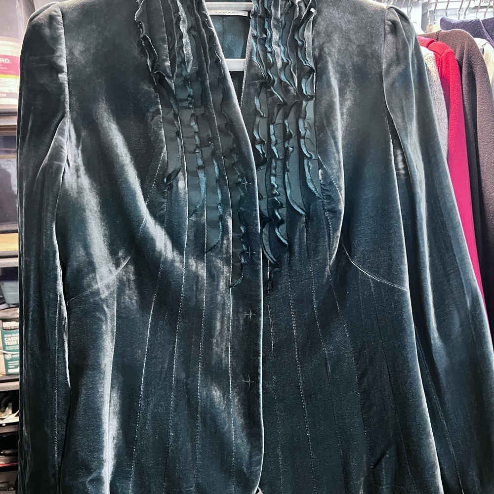 T Tahari Dark Green Velvet Blazer